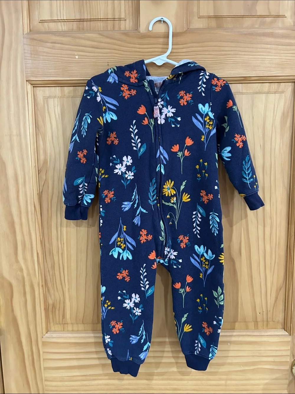 Carter's Navy Floral Hooded Zip One-Piece